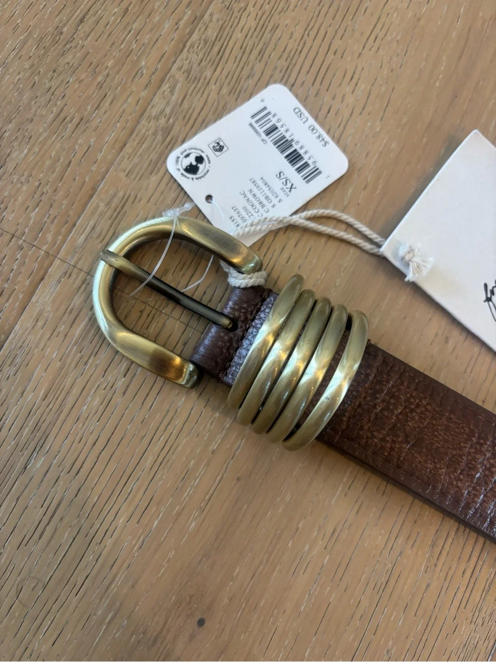 Free People Rori Leather Belt XS-S NWT Cognac Brown Gold Metal Buckle Boho